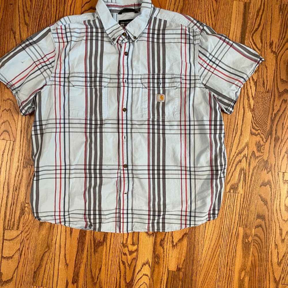 Carhartt Shirt Mens Blue Plaid Loose Fit Short Sleeve Casual Summer  2XL‎